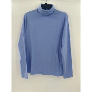 Lands End Womens L 14-16 Turtleneck Top Blue Long Sleeve Tencel Modal 475624 New